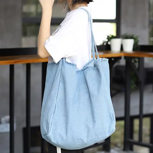 Denim Tote Bag with Large Capacity and Casual Design